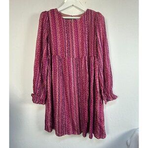 Andrée By Unit Womens Long Sleeve Floral Striped Tunic Dress Large Purple New